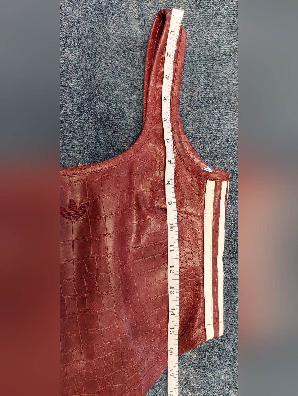 adidas Burgundy Croc-Texture Zip Pouch with Gold Logo . Pleather Corset . - Picture 11 of 12